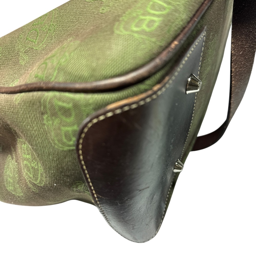 Dooney and Burke Signature Canvas Tote Bag Green Brown Leather Trim Silver - Picture 8 of 14
